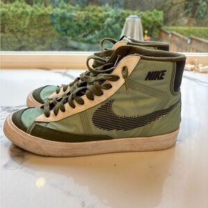 Custom Nike blazers Men’s High-Top Sneakers in Olive Green and White size 9